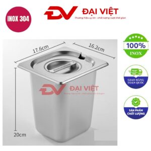 khay inox đựng topping 17.6x16.2x20cm