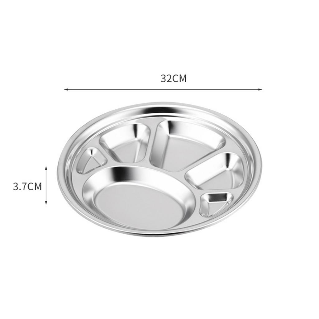 Chi tiết khay inox tròn 3 ngăn 17x2.6cm: inox SUS 304, dày 1 mm, bo tròn an toàn.