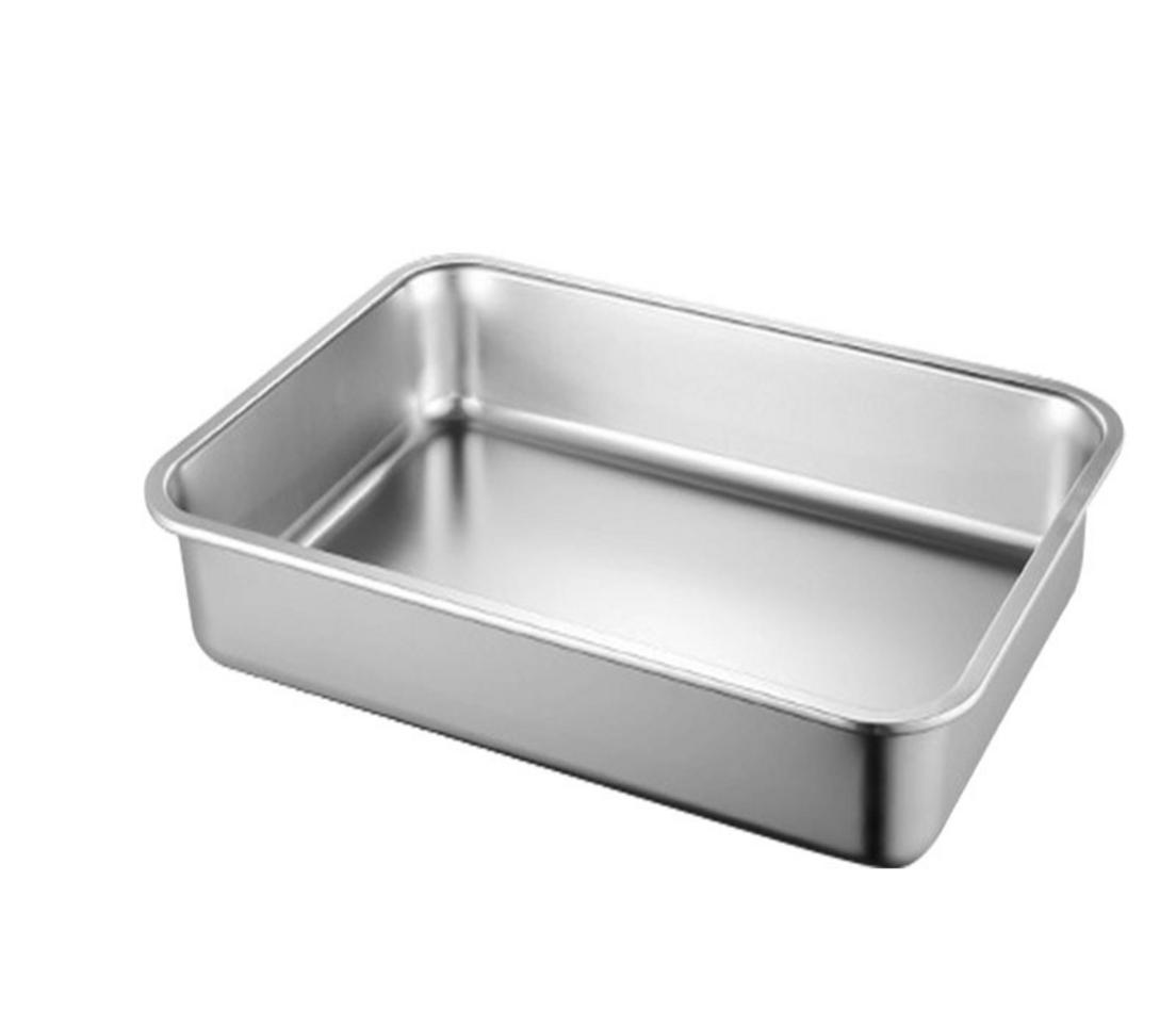 Cận cảnh cấu trúc CNC và góc bo của khay inox vuông 20x20x4.8cm.