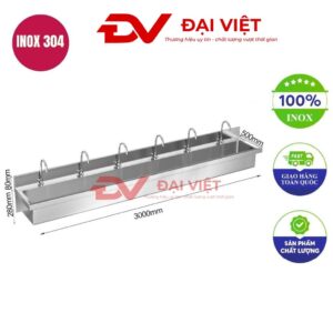 Máng rửa tay inox treo tường 3000x500x280mm