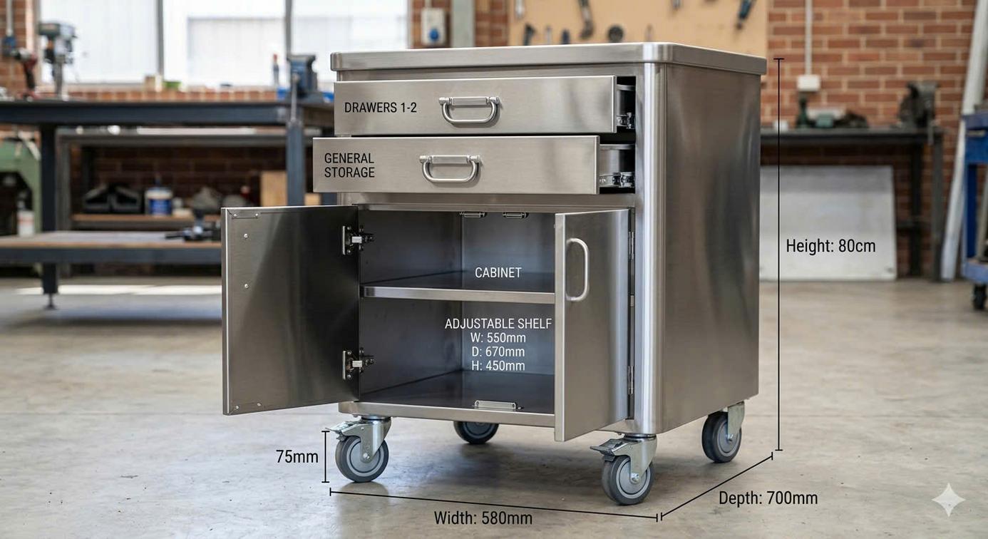 Tủ inox 304 có 2 ngăn kéo - Dự án Anh Hoài - Cơ Khí Đại Việt