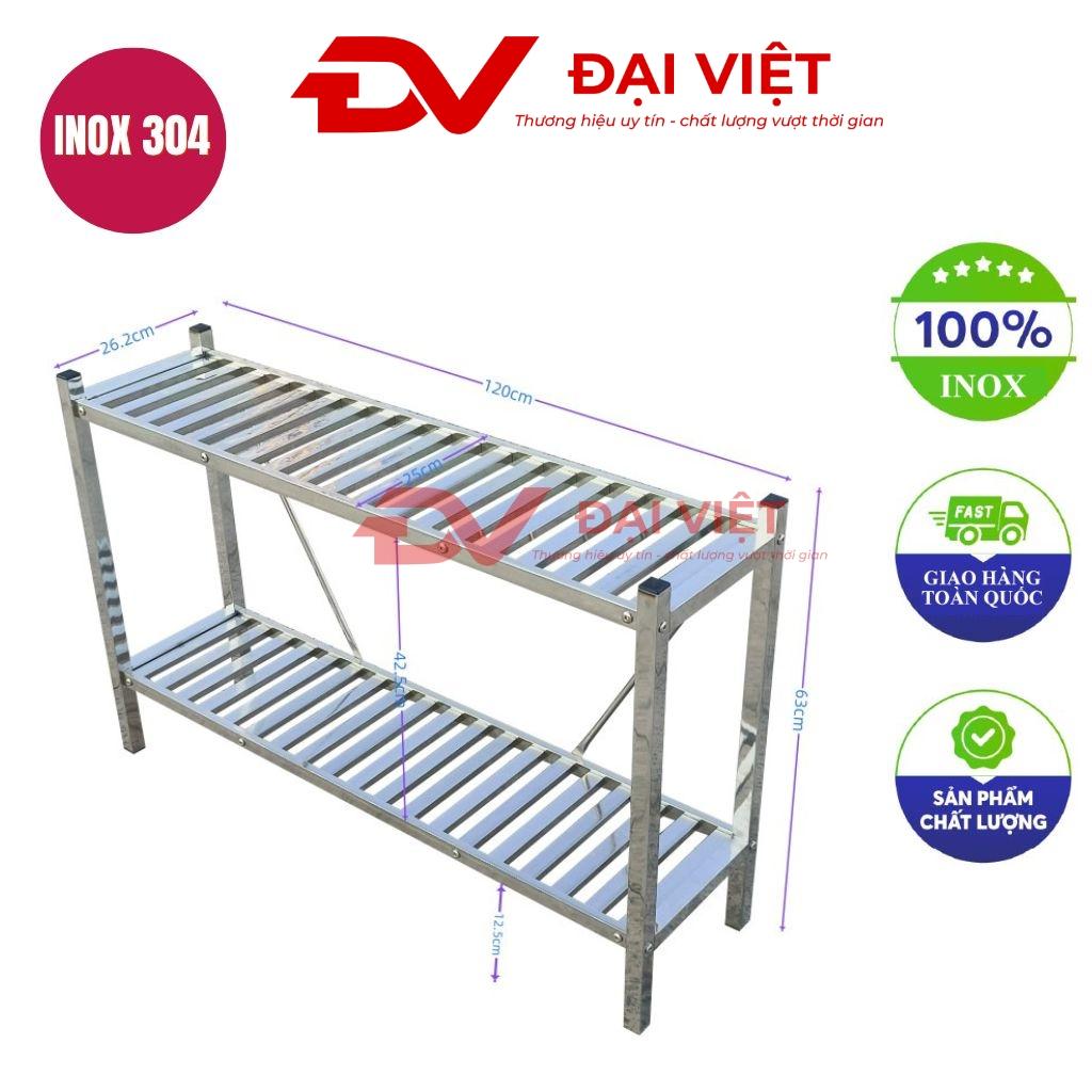 kệ inox 2 tầng thanh nan 1200x260x630mm