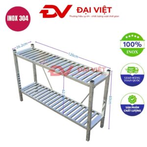 kệ inox 2 tầng thanh nan 1200x260x830mm
