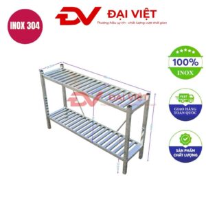 kệ inox 2 tầng thanh nan 800x260x630mm