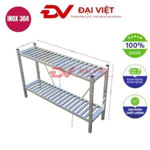 kệ inox 2 tầng thanh nan 800x260x830mm