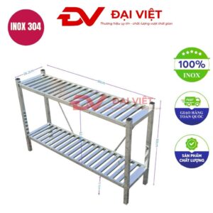 kệ inox 2 tầng thanh nan 900x260x830mm