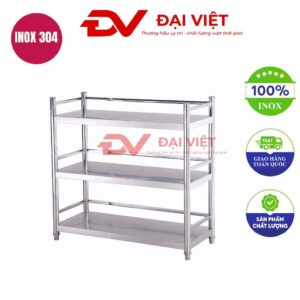 kệ inox 3 tầng mặt phẳng 600x360x1130mm