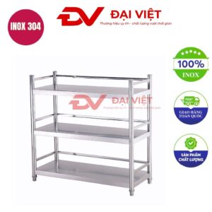 kệ inox 3 tầng mặt phẳng 900x360x1030mm
