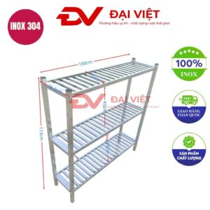 kệ inox 3 tầng thanh nan 1000x360x1130mm
