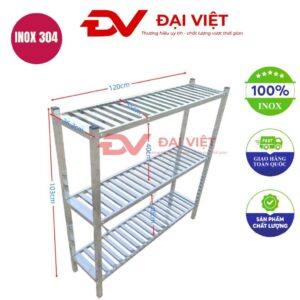 kệ inox 3 tầng thanh nan 1200x360x1030mm