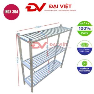 kệ inox 3 tầng thanh nan 1200x360x1130mm