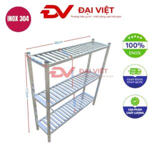kệ inox 3 tầng thanh nan 900x360x1130mm
