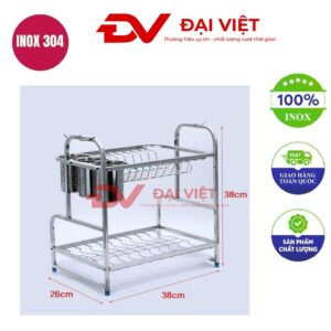 kệ úp chén inox 304 2 tầng 38x26x38cm