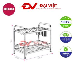 kệ úp chén inox 304 2 tầng 41x25x37cm