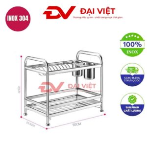 kệ úp chén inox 304 2 tầng 50x25x37cm