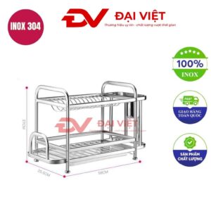 kệ úp chén inox 304 2 tầng 58x25x37cm