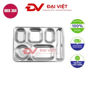 khay cơm inox 6 ngăn 36.5x26.5x2.5cm