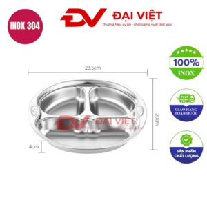khay đựng cơm inox 3 ngăn 23.5x20x4cm