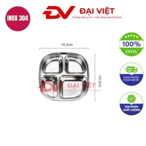 khay đựng cơm inox 4 ngăn 19.5x19.5x4cm