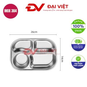 khay đựng cơm inox 4 ngăn 26x14x4cm
