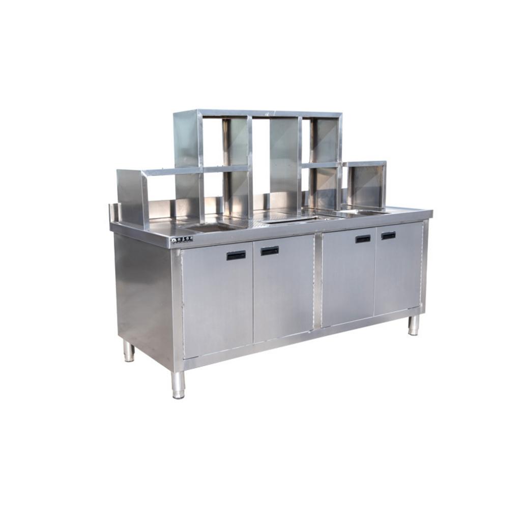 Quầy bar inox 1200x700x800mm gọn, sáng sạch, tối ưu lưu trữ cho quán pha chế.