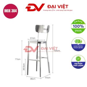 ghế tựa lưng inox 36x44x109cm