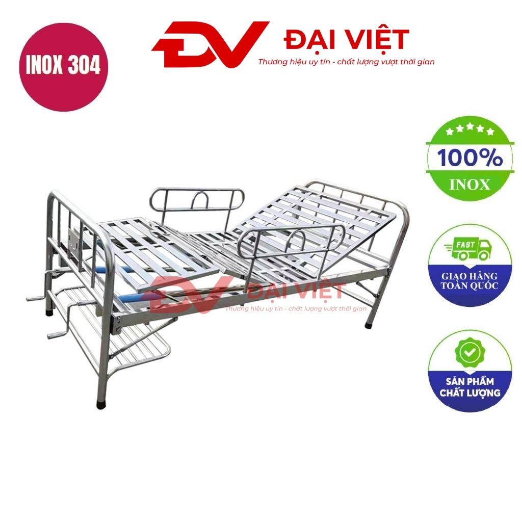 Giường bệnh nhân inox 2 tay quay có bô vệ sinh 1900x550x500mm