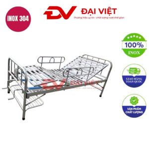Giường bệnh nhân inox 2 tay quay có bô vệ sinh 2000x900x500mm