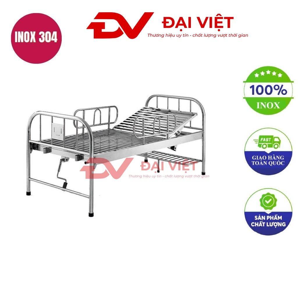 Giường y tế inox 1 tay quay có bô vệ sinh 2060x900x530mm
