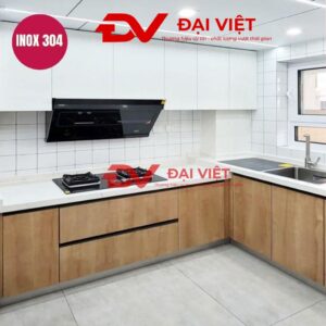 Hệ tủ bếp khung inox cánh gỗ
