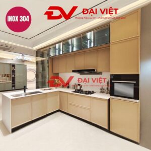 Hệ tủ bếp khung inox chữ u 3.5m