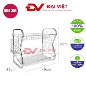 kệ chén inox 2 tầng 40x25x39cm