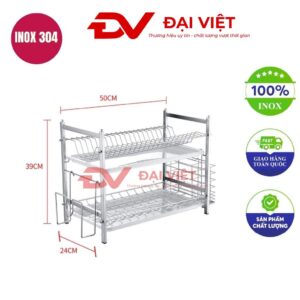 kệ chén inox 2 tầng 50x24x39cm