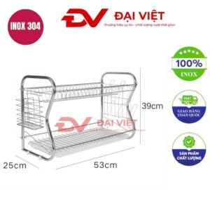 kệ chén inox 2 tầng 53x25x39cm