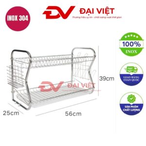 kệ chén inox 2 tầng 56x25x39cm