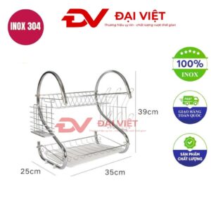 kệ chén inox 2 tầng có chân 35x25x39cm