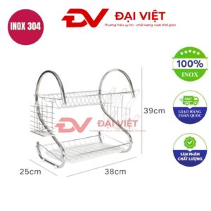 kệ chén inox 2 tầng có chân 38x25x39cm