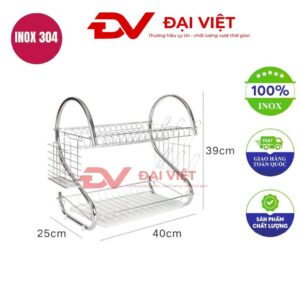 kệ chén inox 2 tầng có chân 40x25x39cm