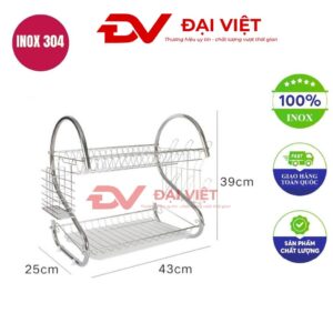 kệ chén inox 2 tầng có chân 43x25x39cm