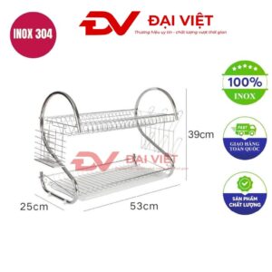 kệ chén inox 2 tầng có chân 53x25x39cm