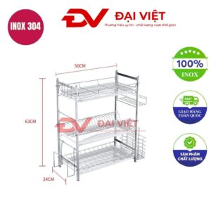 kệ chén inox 3 tầng 50x24x63cm