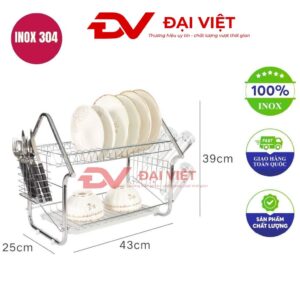 kệ để chén inox 2 tầng 43x25x39cm