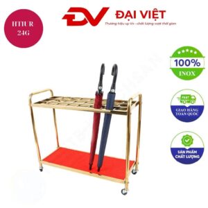 Kệ để ô dù inox vàng 24 chỗ có móc treo