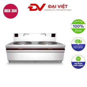 Bếp xào đôi điện từ 30kw mặt lõm phi 800 xào trực tiếp