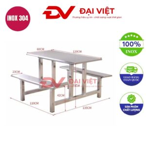 bộ bàn ăn inox 8 ghế 120x60x75cm