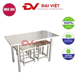 bộ bàn ăn inox chữ nhật 4 ghế 120x60x75cm