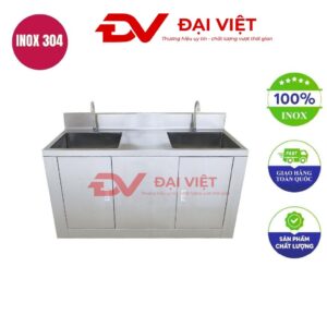 Bồn rửa tay inox công nghiệp 2 hố 1500x700x800mm