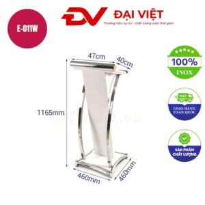 Bục phát biểu kiểu Mỹ trắng khung inox trắng E-011W