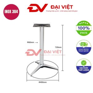 chân bàn inox 3 chấu 490x720mm