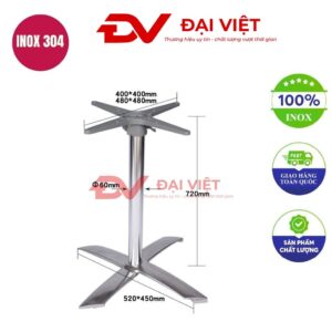 chân bàn inox 4 chấu 520x720mm